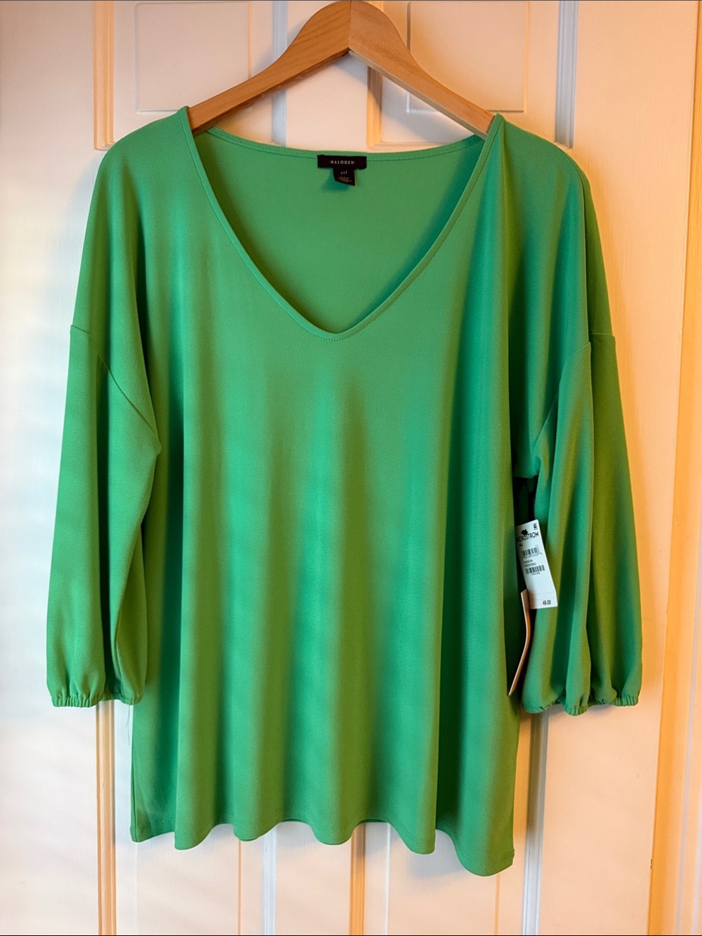 NWT Halogen Women's V-neck 3/4 Sleeve Emerald Green blouse size XXL
